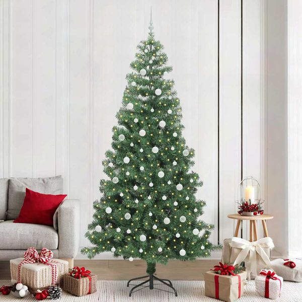 vidaXL Vianočný stromček s 300 LED-i so stojanom Zelená 240 cm PVC