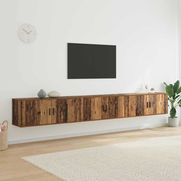 vidaXL Nástenný TV kabinetový set 3 pcs Staré drevo 100 x 34,5 x 40 cm