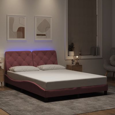 vidaXL Rám postele s LED bez matraca ružový 120x200 cm zamat