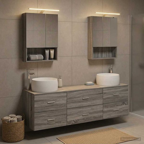 vidaXL Sada kúpeľňového nábytku 5 pcs Sivý Sonoma
