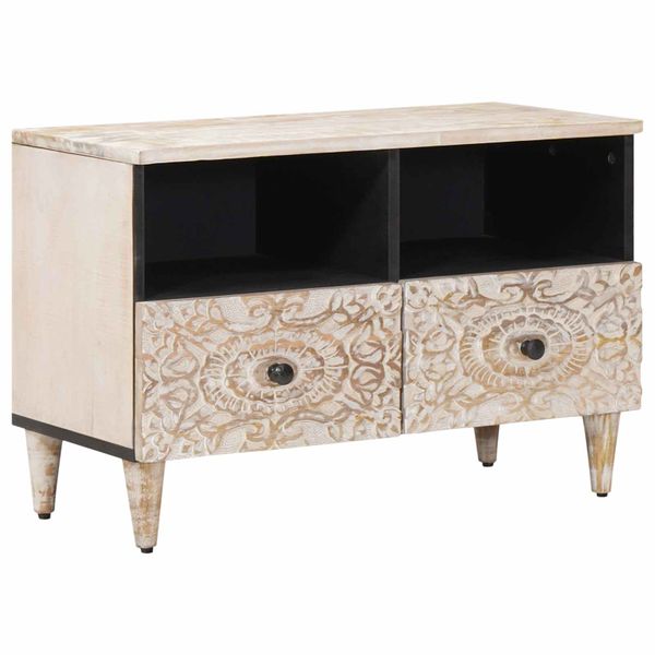 vidaXL TV skrinka Biela 70 x 33,5 x 46 cm Masívne mango drevo