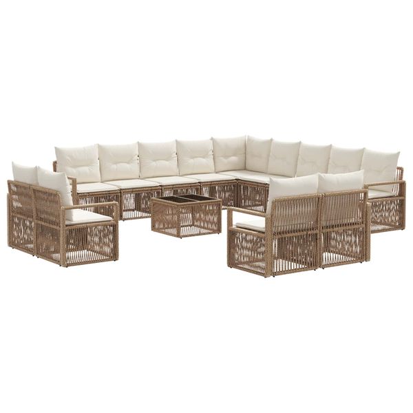 vidaXL Súprava záhradných pohoviek 14 pcs Béžová polyratan