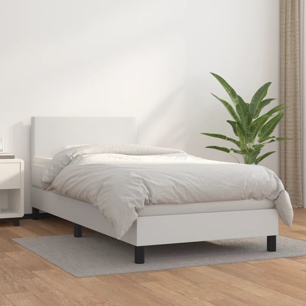vidaXL Boxspring posteľ s matracom biela 90x200 cm umelá koža