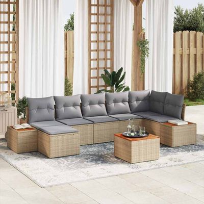 vidaXL Súprava záhradných pohoviek s vankúšom 8 pcs Béžová Poly ratan