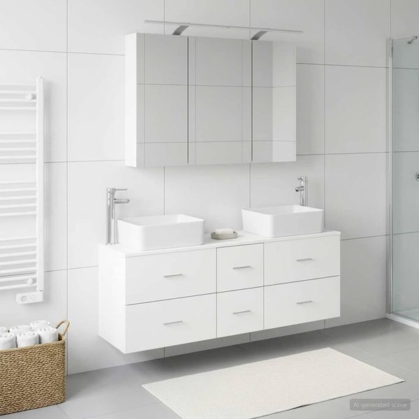 vidaXL Sada kúpeľňového nábytku 4 pcs Biela Kompozitné drevo a sklo