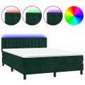 vidaXL Posteľný rám boxsping matrac a LED tmavozelený 140x200 cm zamat