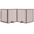 vidaXL Psia brána s dvierkami, skladacia, 4 panely, hnedá, 320 cm, topoľové drevo