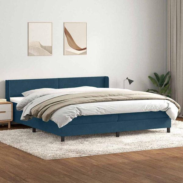 vidaXL Box Spring Posteľ s matracom Tmavomodrá 180x220 cm Zamat