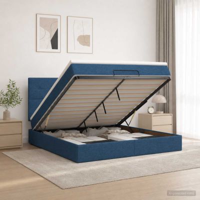 vidaXL Ottoman posteľ s matracom a LED Modrá 140 x 190 cm Látka