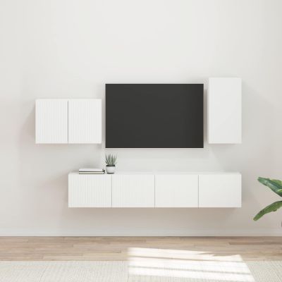 vidaXL Sada nástenného kabinetu na TV 4 pcs Biela Kompozitné drevo