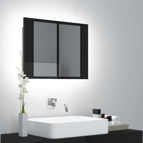 vidaXL LED kúpeľňová zrkadlová skrinka lesklá čierna 60x12x45 cm akryl