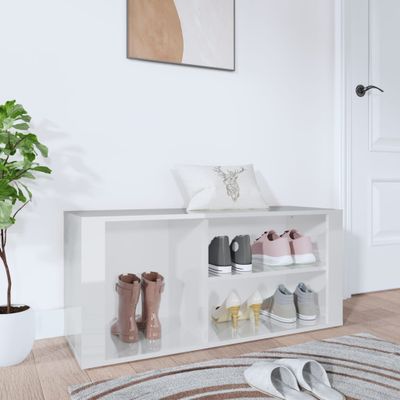 vidaXL Botník lesklý biely 100x35x45 cm spracované drevo