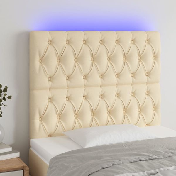 vidaXL Čelo postele s LED krémové 90x7x118/128 cm látka