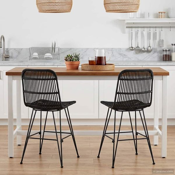 vidaXL Jedálenská stolička 2 pcs Čierna 41 x 55 x 85 cm Ratan a oceľ