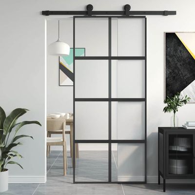 vidaXL Posuvné dvere čierne 90x205 cm tvrdené sklo a hliník