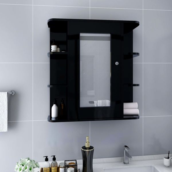 vidaXL Kúpeľňová skrinka so zrkadlom, čierna 66x17x63 cm, MDF
