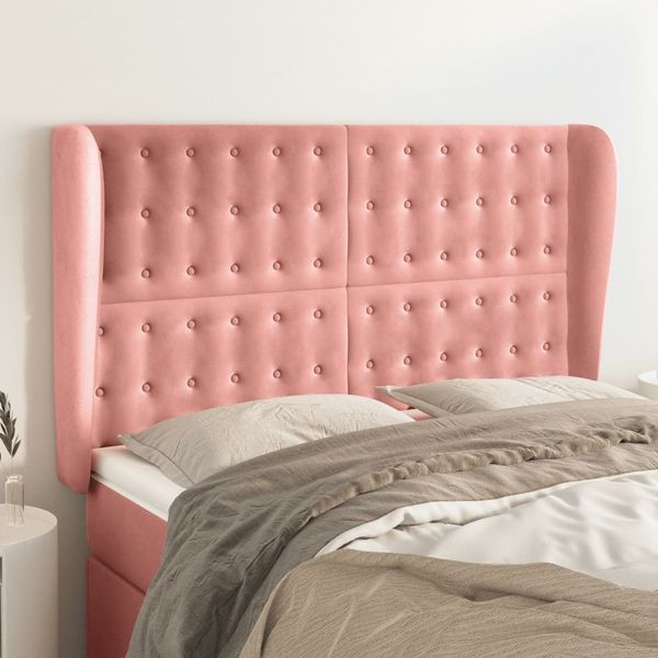 vidaXL Čelo postele so záhybmi ružový 147x23x118/128 cm zamat