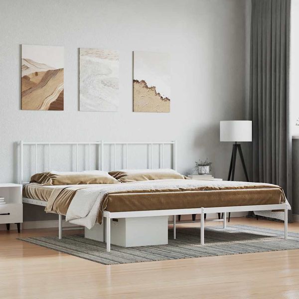 vidaXL Kovový rám postele s čelom biely 200x200 cm