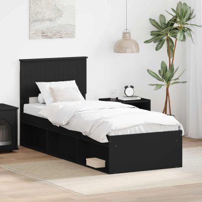 vidaXL Rám postele Čierna 75 x 190 cm Masívne borovicové drevo