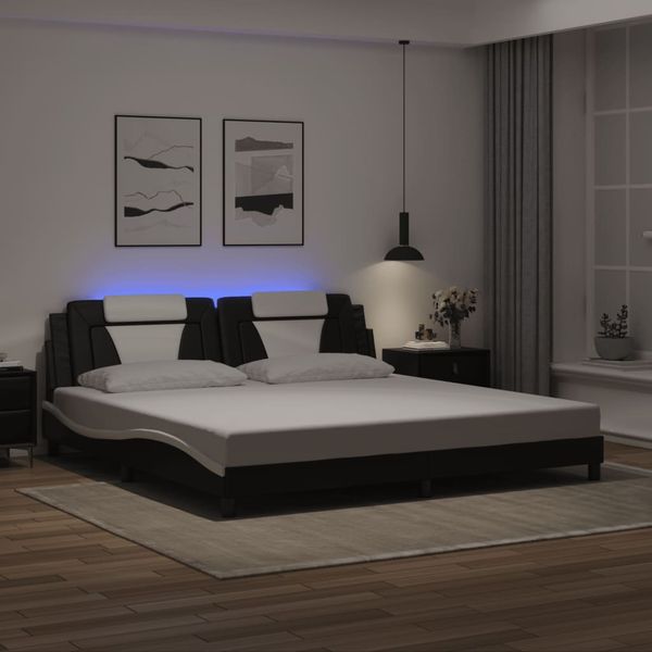 vidaXL Rám postele Viana s LED bez matraca čierny a biely 200x200 cm
