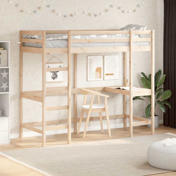 vidaXL Poschodová posteľ so stolom 75x190 cm borovicový masív