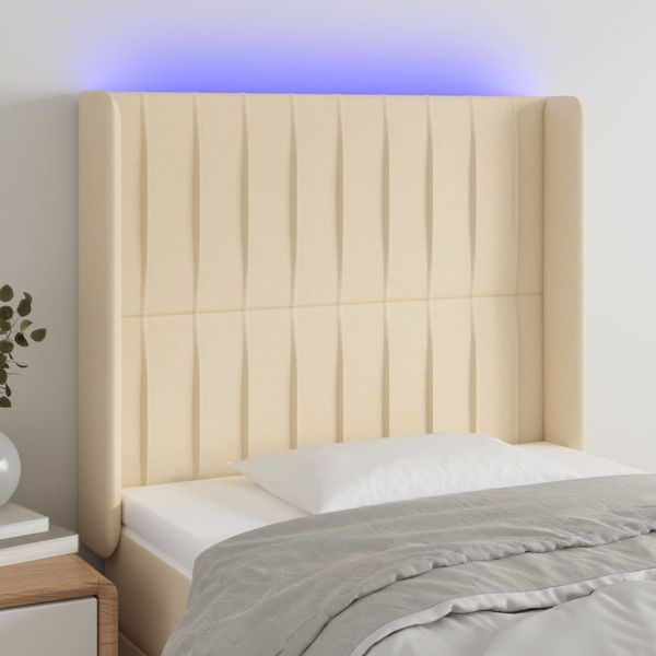 vidaXL Čelo postele s LED krémové 103x16x118/128 cm látka