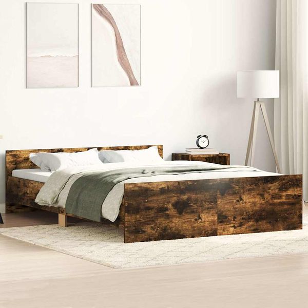 vidaXL Posteľný rám s čelom a opierkou nôh dymový dub 140x200 cm