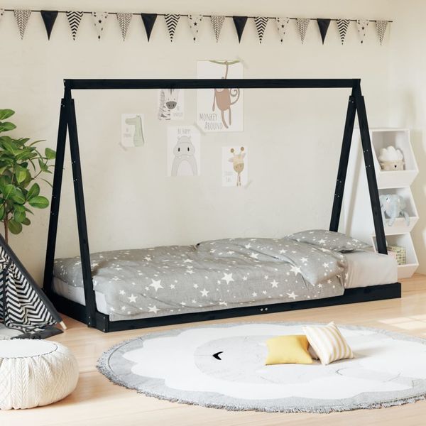 vidaXL Rám detskej postele čierny 90x190 cm masívna borovica