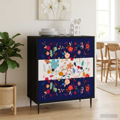 vidaXL Příborník MAINZ Kvetinový vzor 66 x 36,5 x 76 cm Čierny dub