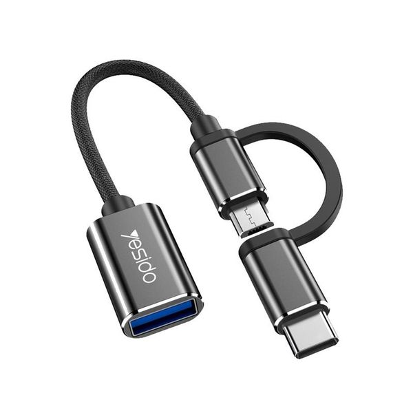 Adaptér YESIDO ADAPTER OTG GS02 2IN1 TYP-C/MICRO samec - USB samica 10CM čierny