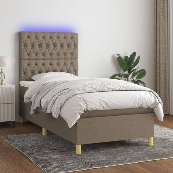 vidaXL Posteľ boxsping s matracom a LED sivohnedá 80x200 cm látka