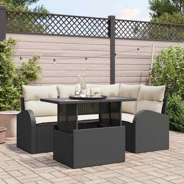 vidaXL Súprava záhradných pohoviek s vankúšom 5 pcs Čierna Poly ratan