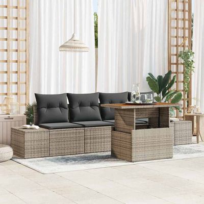 vidaXL Súprava záhradných pohoviek s úložiskom 5 pcs Sivá Poly ratan