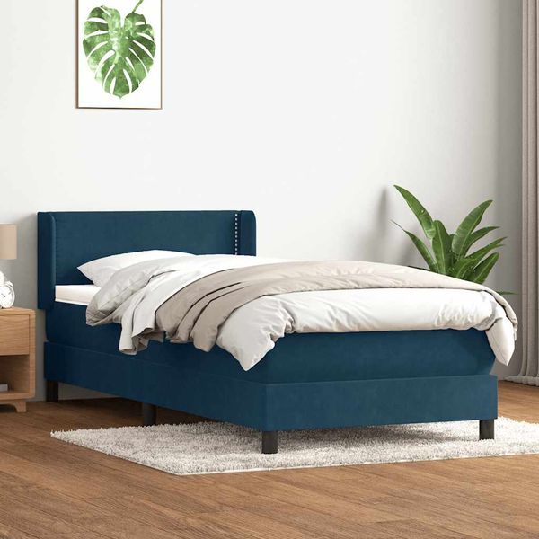 vidaXL Posteľný rám boxsping s matracom tmavomodrý 100x210 cm zamat