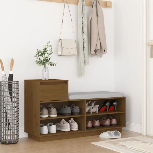 vidaXL Skrinka na topánky medovo-hnedá 110x34x61 cm masívna borovica