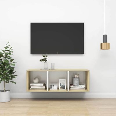 vidaXL Nástenná TV skrinka, biela+sonoma 37x37x107cm, kompozitné drevo