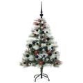 vidaXL Umelý vianočný stromček Zelená a biela 120 cm PVC, kov a plast