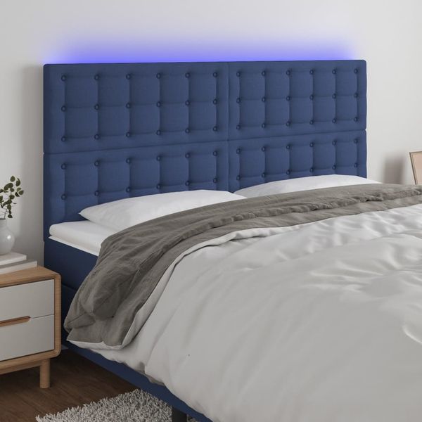 vidaXL Čelo postele s LED modré 200x5x118/128 cm látka