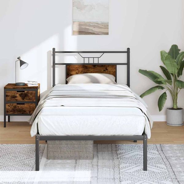 vidaXL Posteľný rám bez matraca dymový dub 75x190 cm kompozitné drevo
