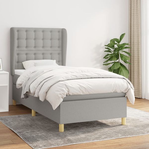 vidaXL Posteľný rám boxsping s matracom bledosivý 90x190 cm látka