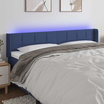 vidaXL Čelo postele s LED modré 163x16x78/88 cm látka