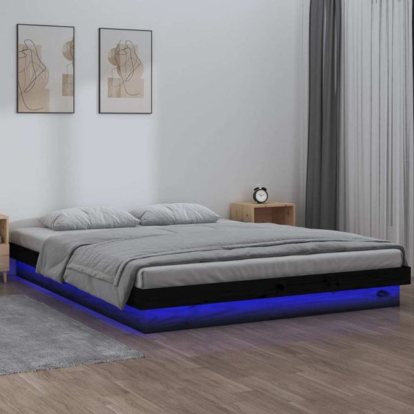 vidaXL Posteľný rám LED čierny 135x190 cm dvojlôžko masívne drevo