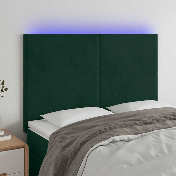 vidaXL Čelo postele s LED tmavozelené 144x5x118/128 cm zamat