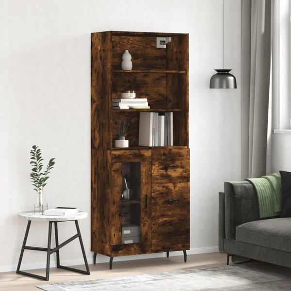vidaXL Vysoká skrinka dymový dub 69,5x34x180 cm spracované drevo