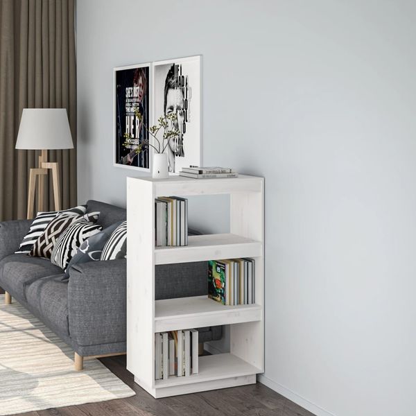 vidaXL Knižnica/deliaca stena biela 60x35x103 cm masívna borovica