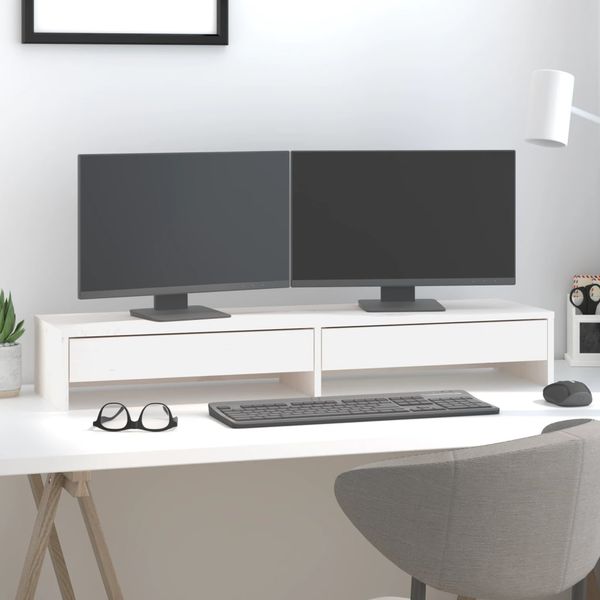 vidaXL Stojan na monitor biely 100x27x15 cm masívna borovica