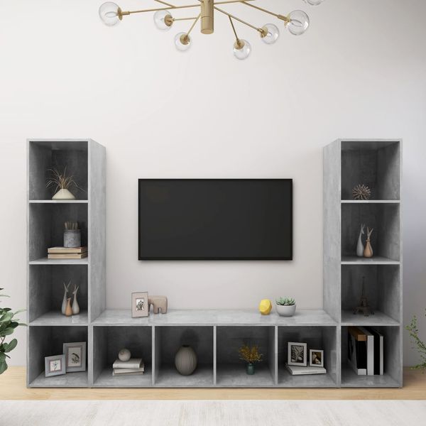 vidaXL TV skrinky 3 ks betónové sivé 142,5x35x36,5 cm drevotrieska