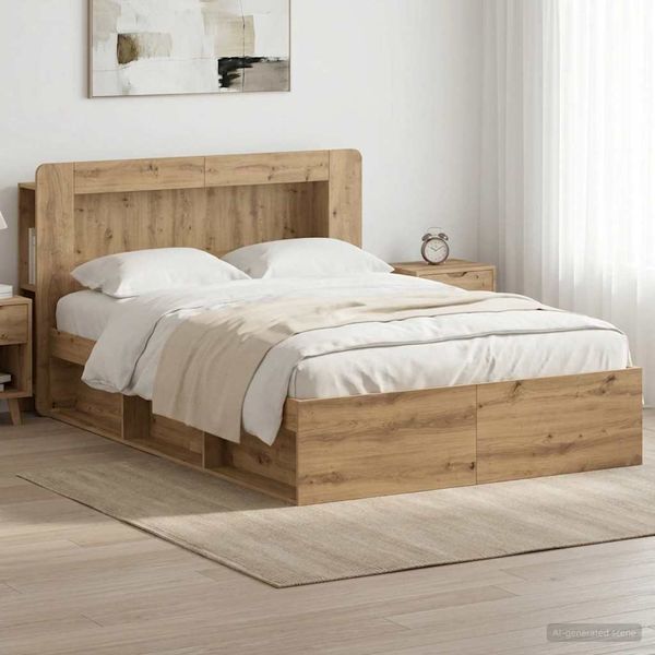 vidaXL Rám postele so skladom s čelnou doskou Dub artisan 140 x 190 cm