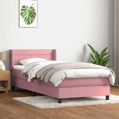 vidaXL Posteľný rám boxsping s matracom ružový 80x210 cm zamat