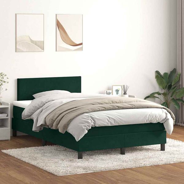 vidaXL Posteľný rám boxsping s matracom tmavozelený 120x210 cm zamat